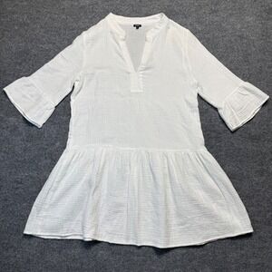 Monrow Mini Dress Womens Bella Gauze White Size Medium Drop Waist‎ V Neck